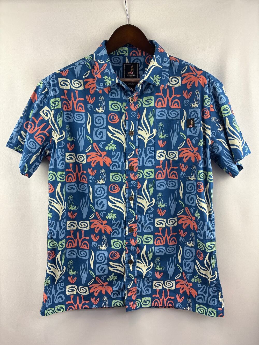 Men’s Hinano Tahiti Medium Blue Hawaiian Patterned Button Up